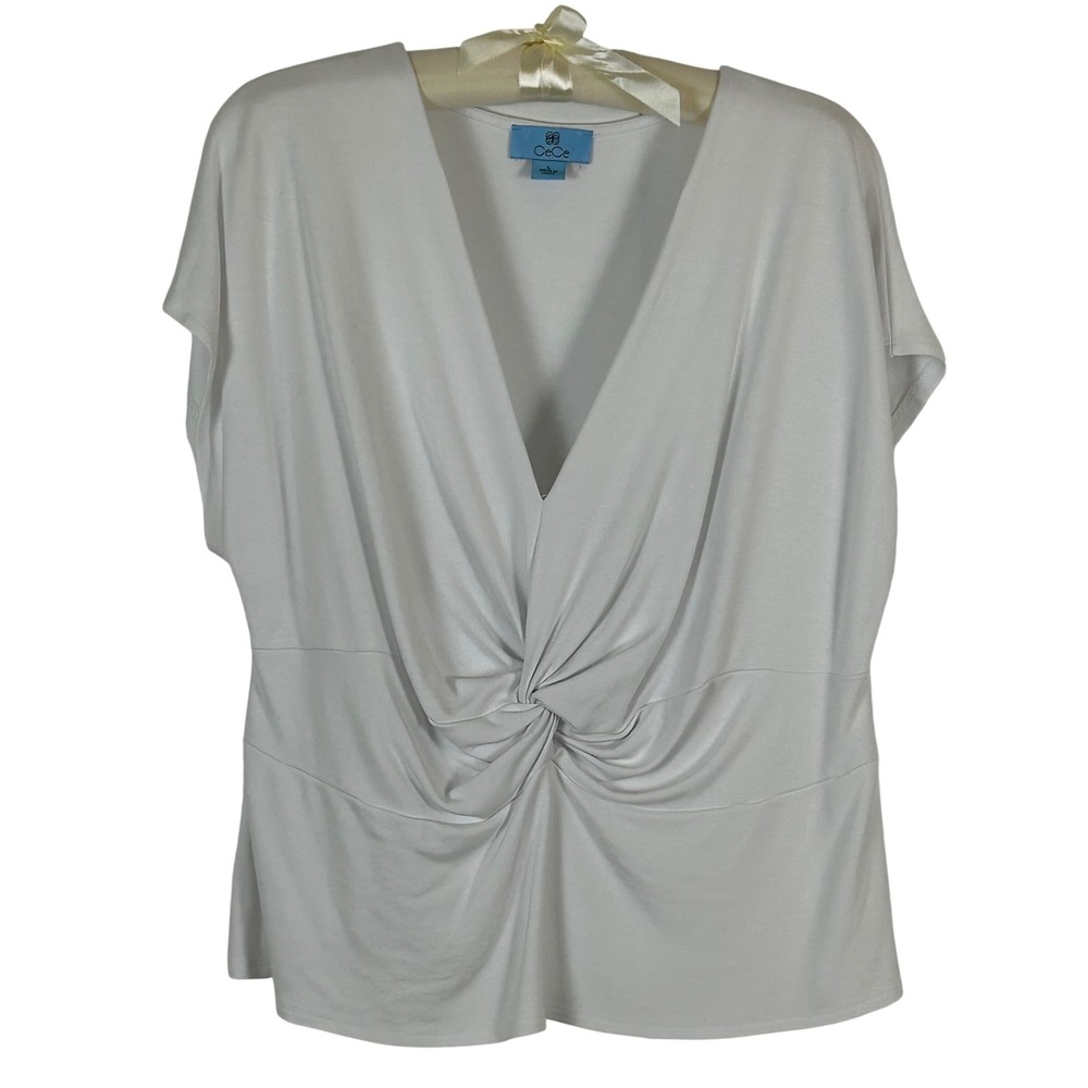 CeCe‎ White Twist Front V Neck Dolman Sleeve Knit Top Women Size L